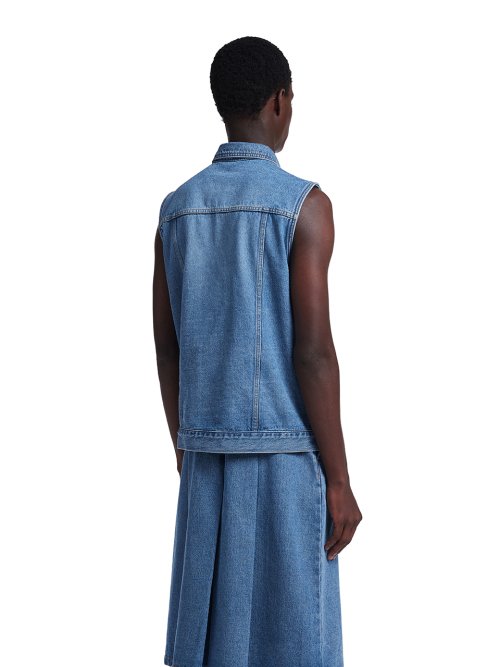 Asymmetric Denim Vest Jacket_Blue