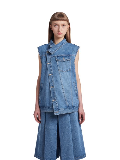 Asymmetric Denim Vest Jacket_Blue