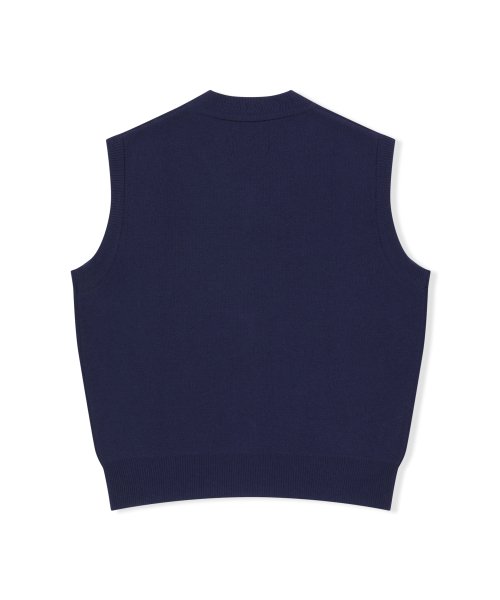 One Pocket Knitted V-Neck Vest Navy