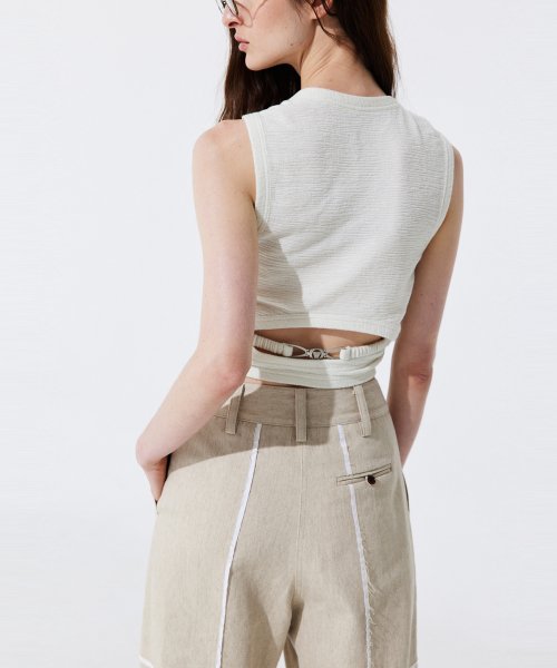 Color-Block Sleeveless Crop Top_Beige ( _)