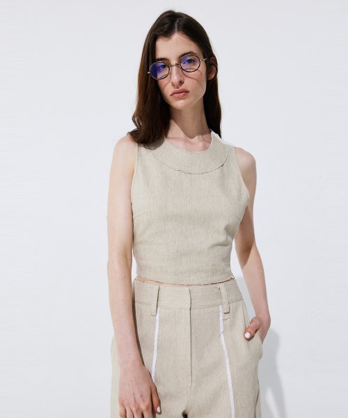 Color-Block Sleeveless Crop Top_Beige ( _)