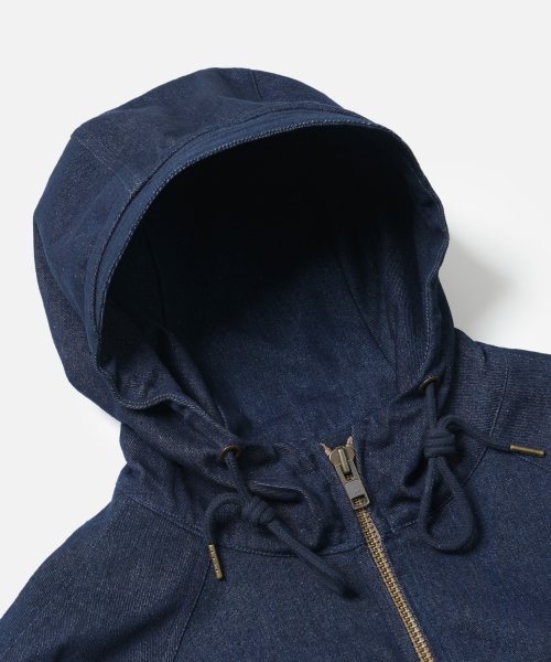 WASHED DENIM HOODED PARKA _ INDIGO