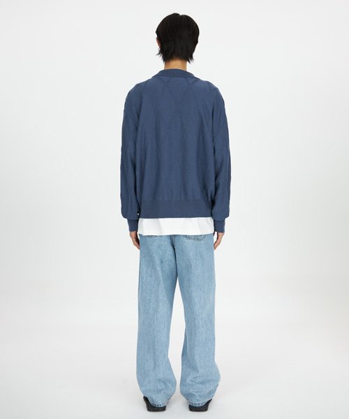 Fringe Knit Collar Cardigan - Blue