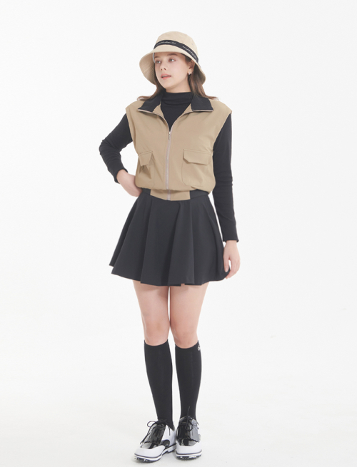 Жилет на молнии с карманами и резинкой Beige -3color-