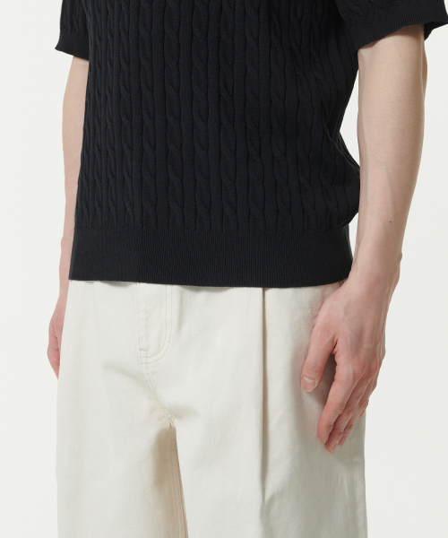 Cable Knitted Polo Shirt [Black] thumbnail 6
