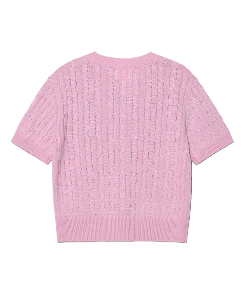 Женский кабельный кардиган с круглым вырезом Pink