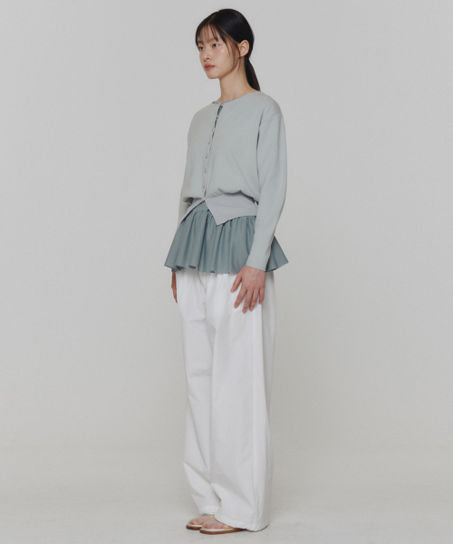 ROUND SLEEVE SHIRRED CARDIGAN_MINT