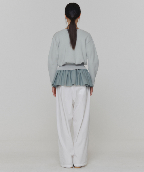 ROUND SLEEVE SHIRRED CARDIGAN_MINT