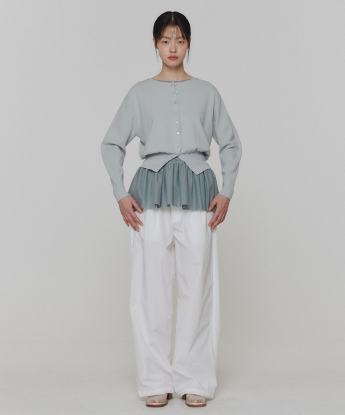 ROUND SLEEVE SHIRRED CARDIGAN_MINT