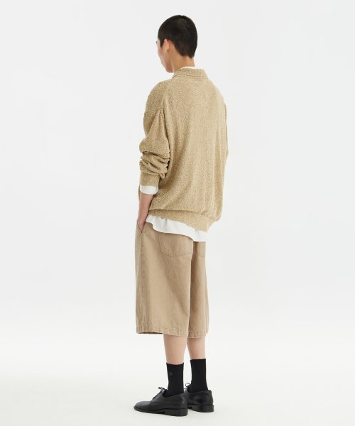 Knit Collar Cardigan - Sand - Коричневый