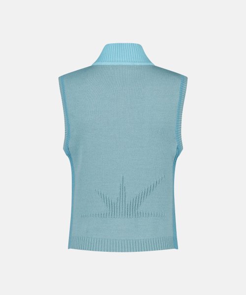 W High Neck Full Zip Knit Vest Light Blue