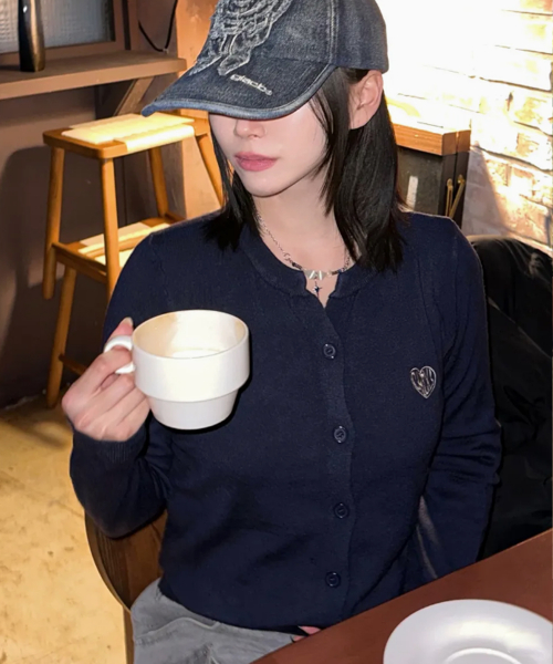 MVK Heart Stitch Mini V-Neck Knit Navy thumbnail 6