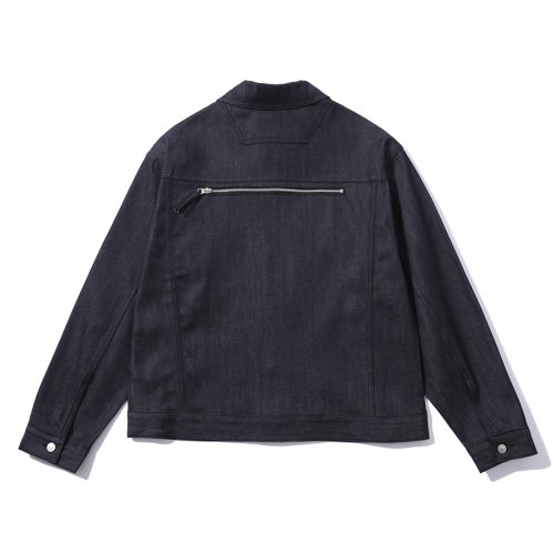Zipper Trucker Denim Jacket (Deep Blue)