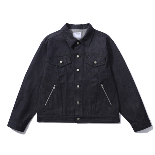 Zipper Trucker Denim Jacket (Deep Blue)