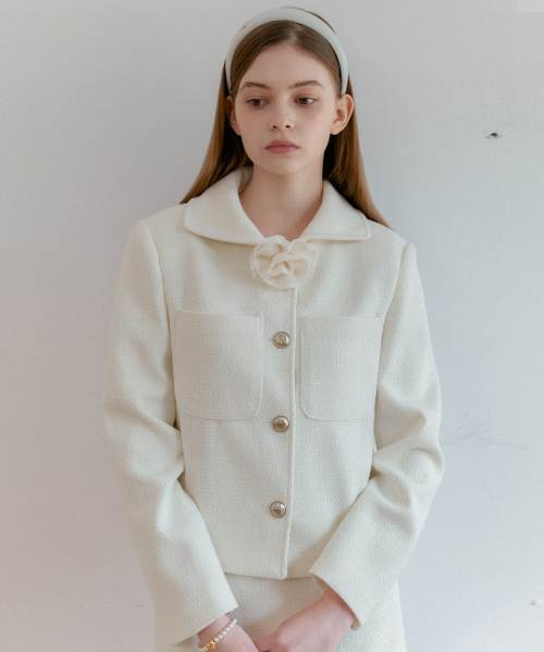 ROSE CORSAGE CLASSIC TWEED куртка_IVORY
