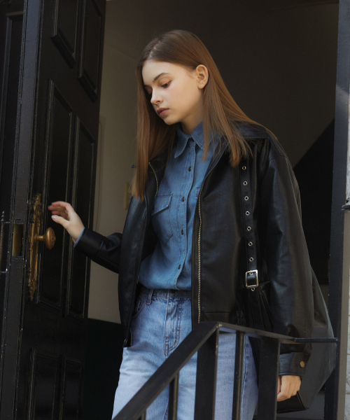 VEGAN LEATHER BLOUSON куртка_BLACK