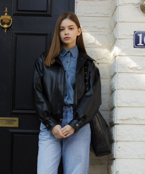VEGAN LEATHER BLOUSON куртка_BLACK