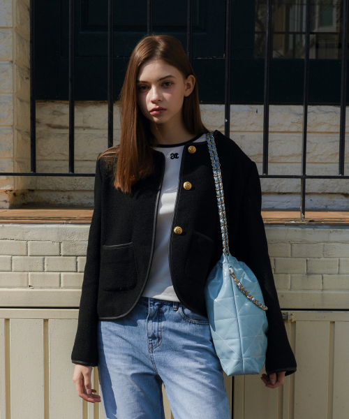 ROUND NECK TWEED куртка_BLACK