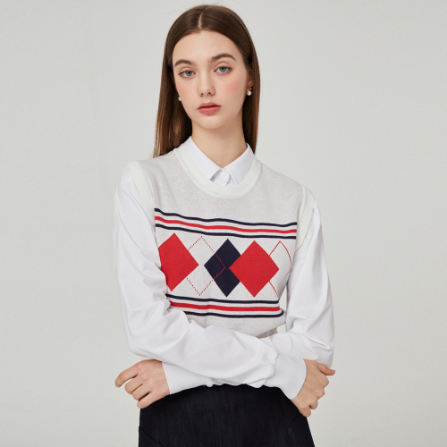 Вязаный жилет с узором аргайл (White)_L4A1-NV06K