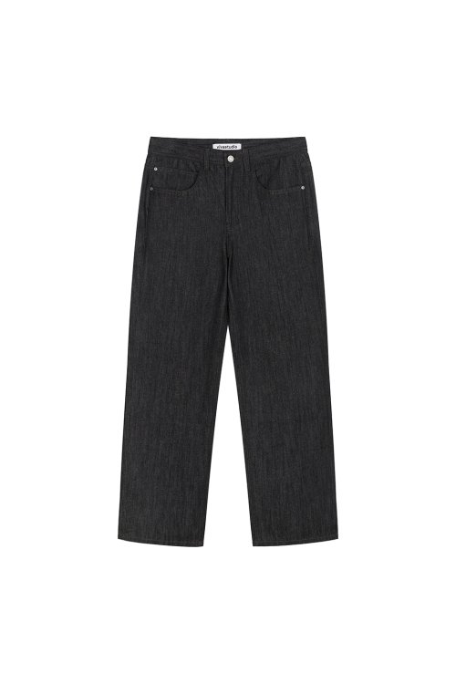 STRAIGHT SLUB DENIM PANTS [BLACK]