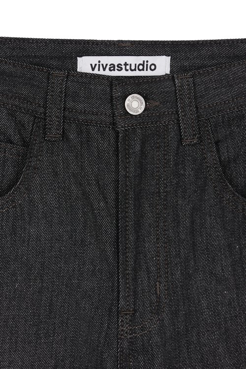 STRAIGHT SLUB DENIM PANTS [BLACK]