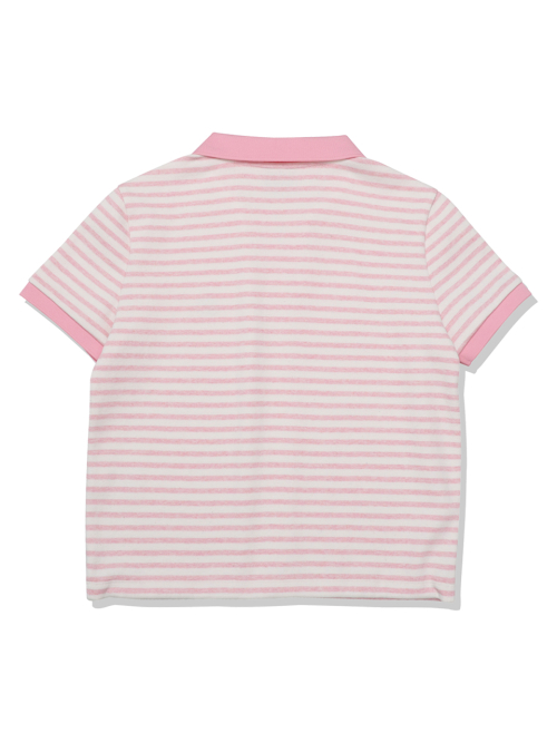 Полосатый шнурок поло-футболка женская [PINK]