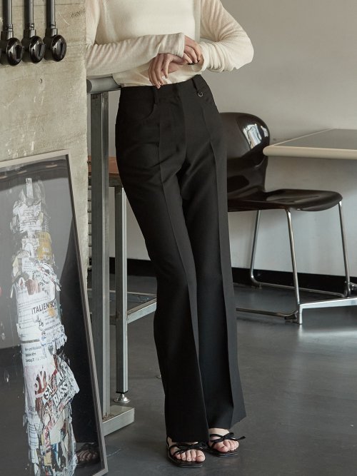 Side slit semi boots cut pants - чёрное