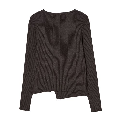Тонкий кардиган в рубчик с фигурным вырезом (Charcoal Grey)