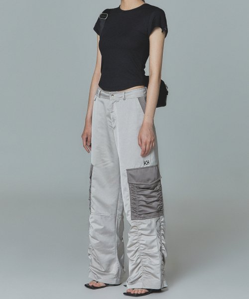 satin cargo pants (beige)