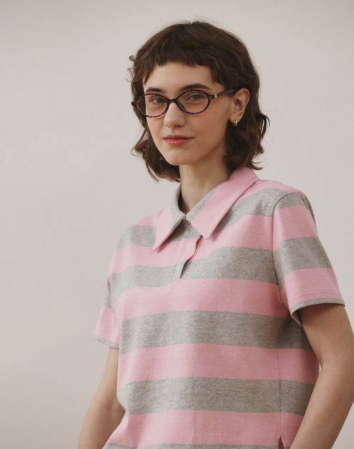 WIDE STRIPE COLLAR TEE PINK длинный/короткий рукав