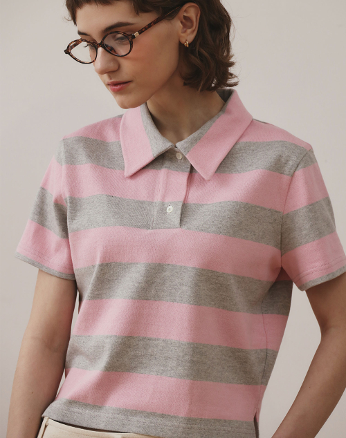 WIDE STRIPE COLLAR TEE PINK длинный/короткий рукав