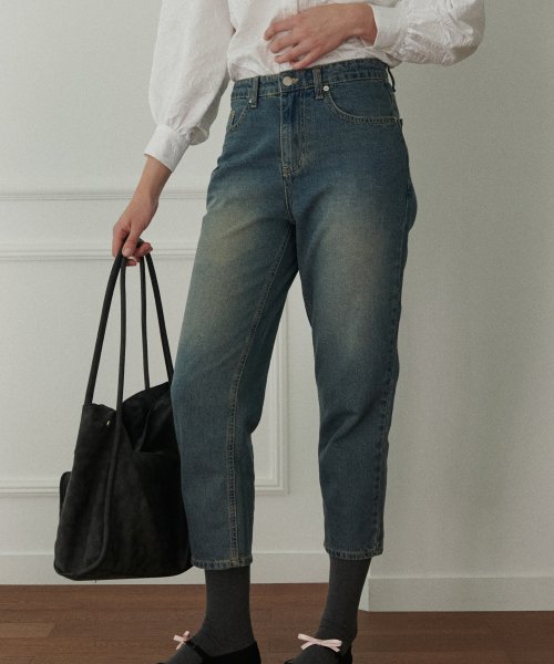 mum crop denim pants (vintage blue)