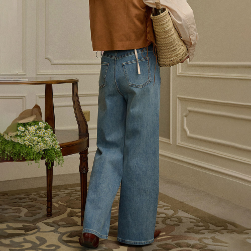 SR_Wash casual wide leg jeans