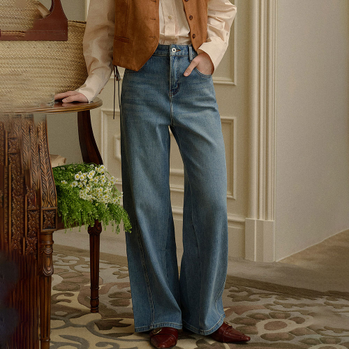 SR_Wash casual wide leg jeans
