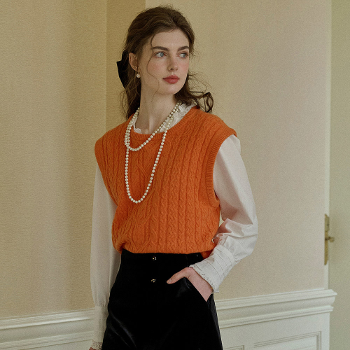 SR_Simple wool cable knit vest_3color