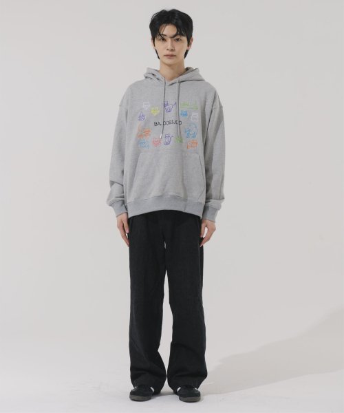 COLORFUL CAT EMBROIDERY OVER-FIT HOODIE [GREY]