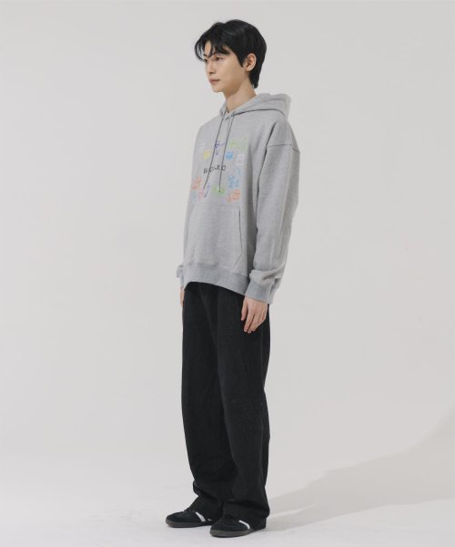 COLORFUL CAT EMBROIDERY OVER-FIT HOODIE [GREY]