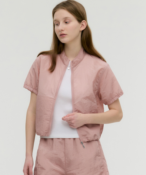 шелковистый нейлон короткий рукав куртка розовый MDJP013PINK