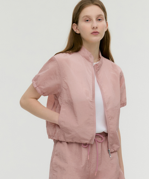 шелковистый нейлон короткий рукав куртка розовый MDJP013PINK