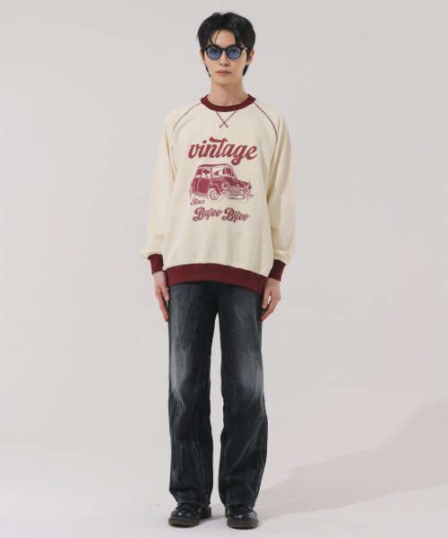 VINTAGE CAR RAGLAN SWEATSHIRT [CREAM]