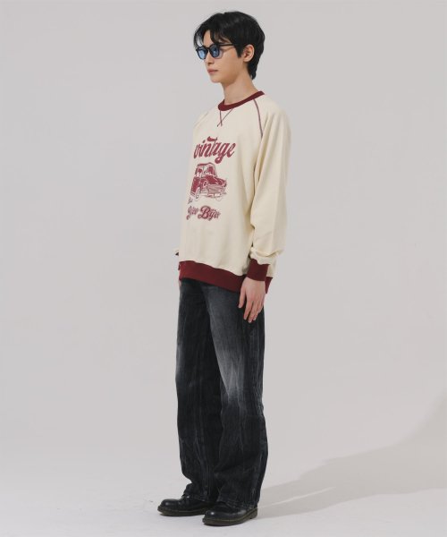 VINTAGE CAR RAGLAN SWEATSHIRT [CREAM]