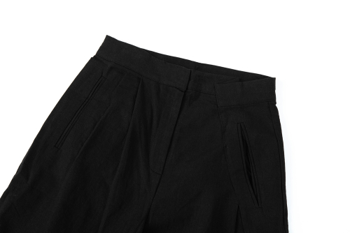 Linen Cross Pintuck Wide Pants - black