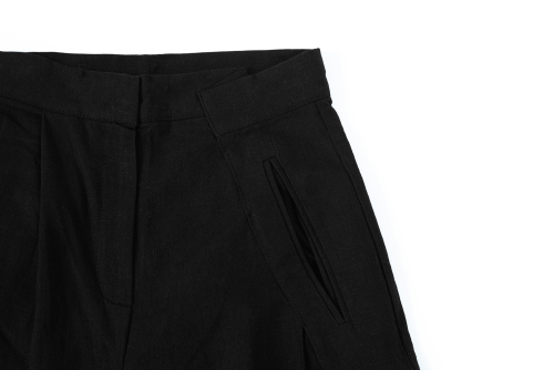 Linen Cross Pintuck Wide Pants - black
