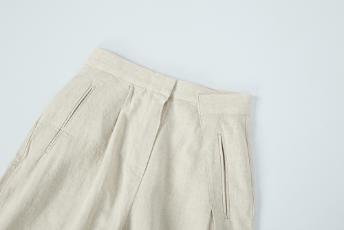 Linen Cross Pintuck Wide Pants - oatmeal