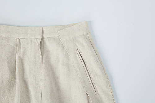 Linen Cross Pintuck Wide Pants - oatmeal