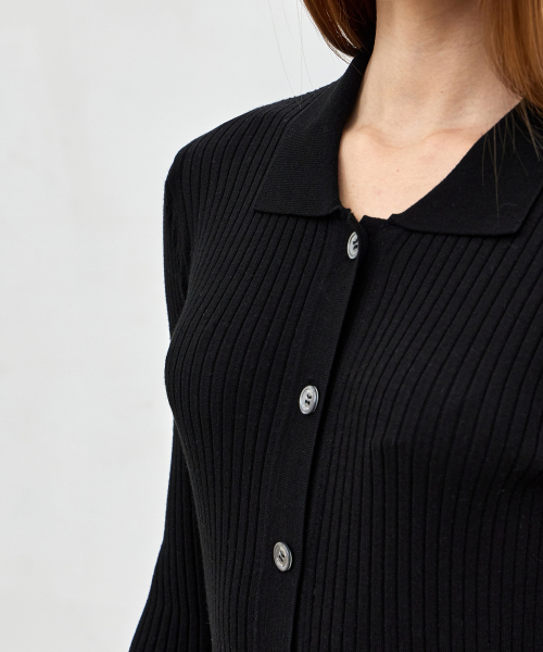 SLIM FIT COLLAR KNIT CARDIGAN - BLACK