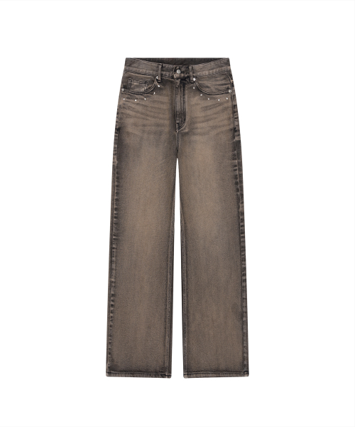 Multi Studded Denim Pants (Brown)