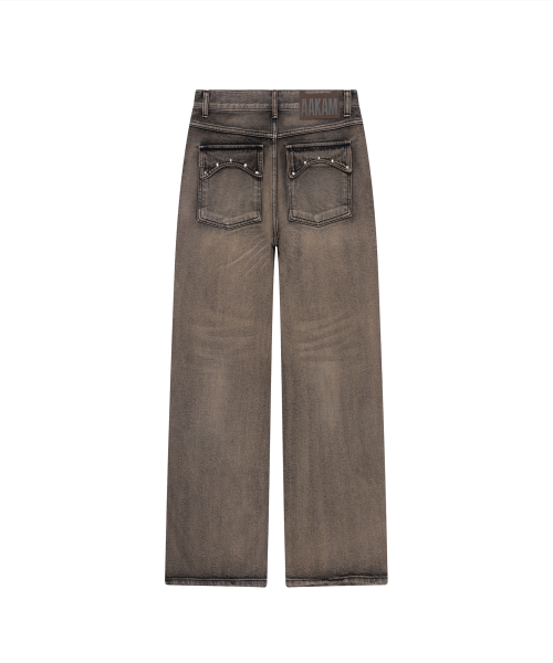 Multi Studded Denim Pants (Brown)