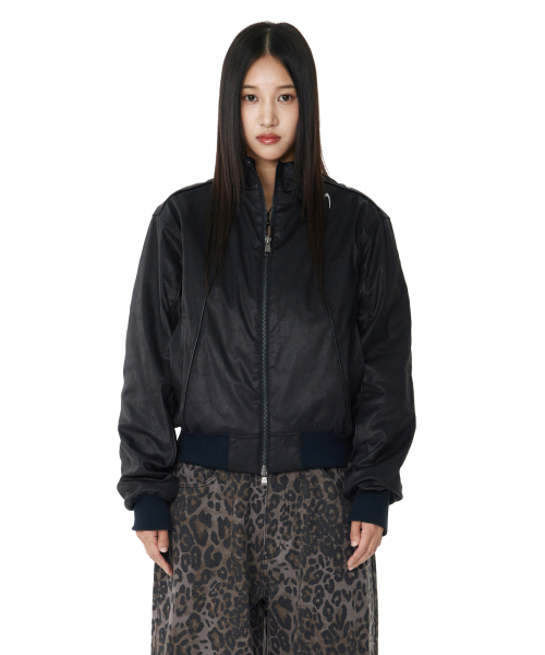 Piping Leather Blouson (Black)
