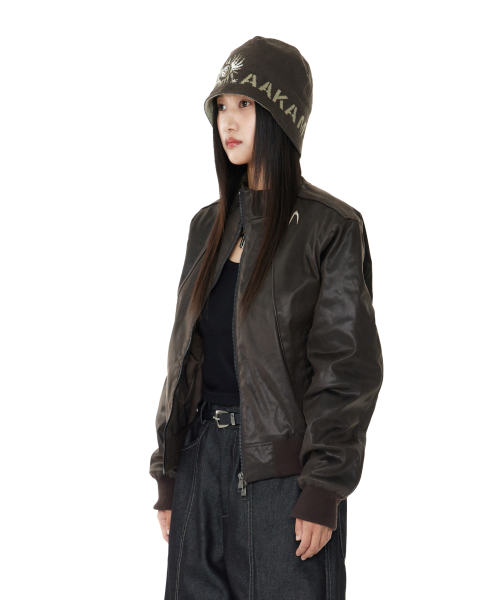 Piping Leather Blouson (Brown)